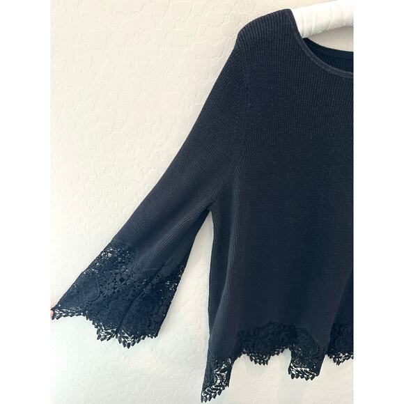 CHICO’S | Black Knit Sweater Lace Trim Hem & Sleeves | Size 3 XL - Picture 3 of 7